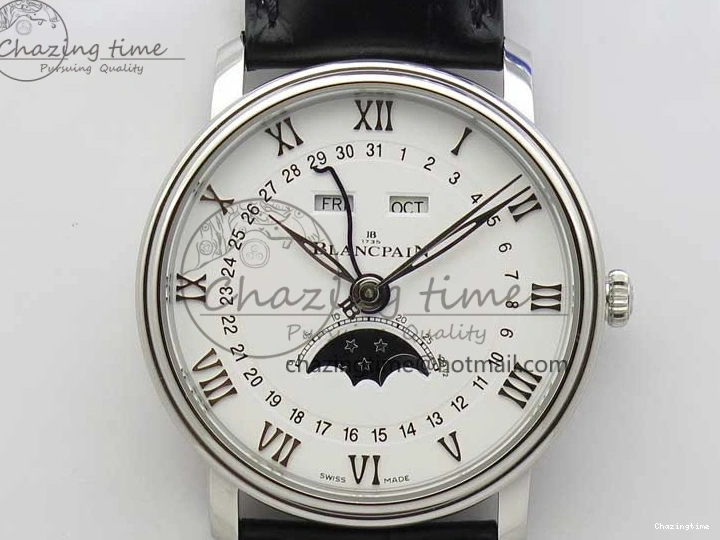 0128 MultiPurpose Villeret 6654 SS Complicated Function OMF 1:1 Best Edition White Dial on Black Leather Strap A6654 V 7901